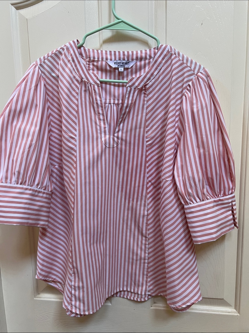 Velvet Heart Pink & White Striped Puff-Sleeve Blouse